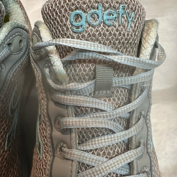 Gray and Blue Mesh Athletic Shoes with Cushioned Sole - Picture 13 of 14